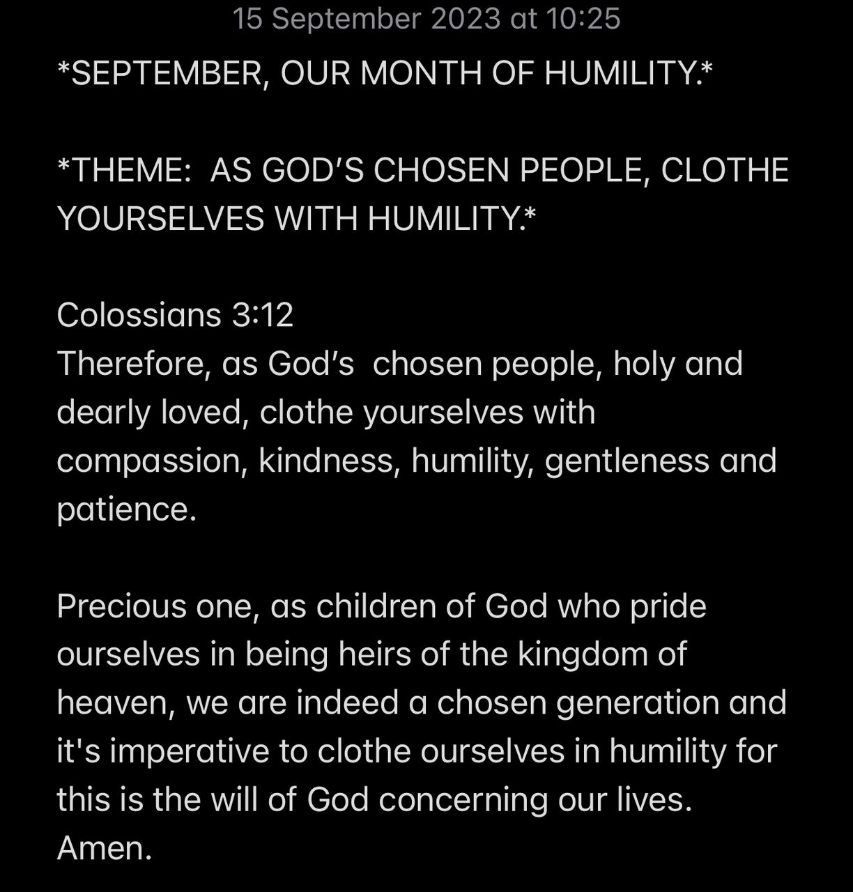 AS GOD’S CHOSEN PEOPLE, CLOTHE YOURSELVES WITH HUMILITY.