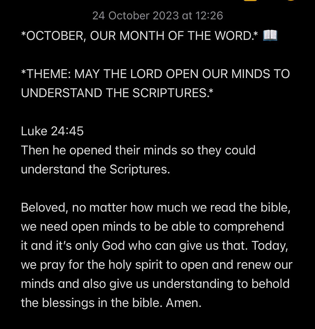 MAY THE LORD OPEN OUR MINDS TO UNDERSTAND THE SCRIPTURES.