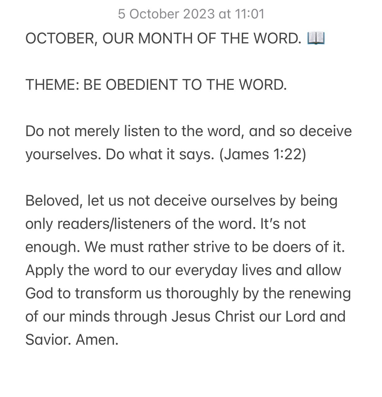 BE OBEDIENT TO THE WORD.