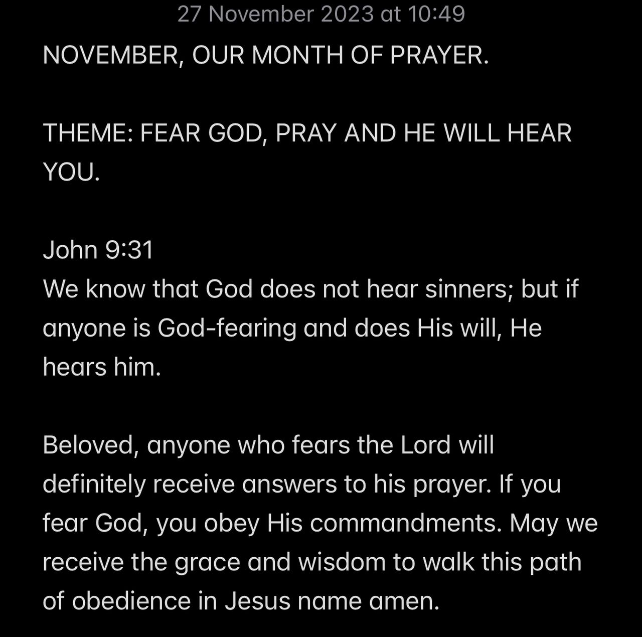 FEAR GOD, PRAY AND HE WILL HEAR YOU