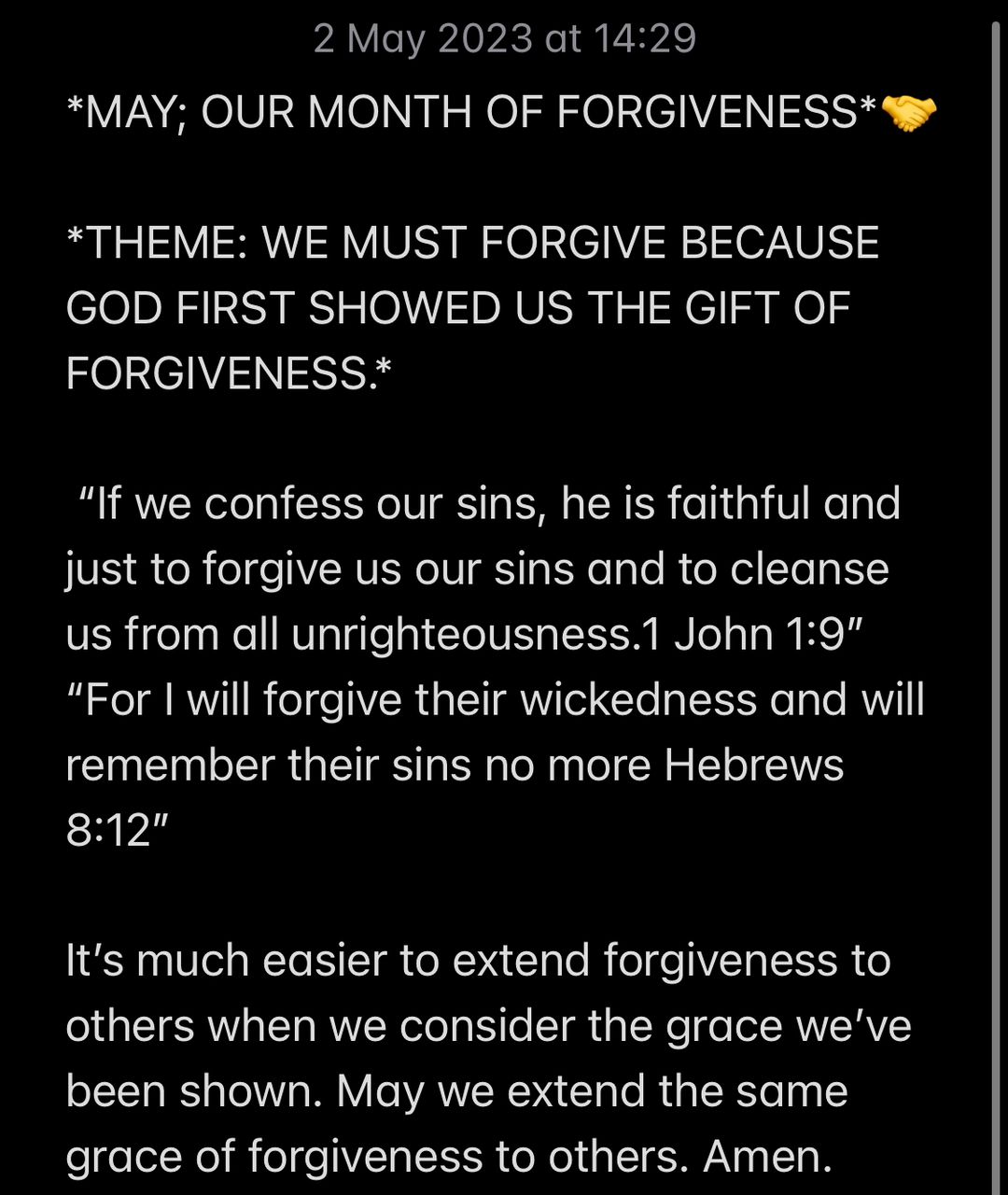 MAY OUR MONTH OF FORGIVENESS