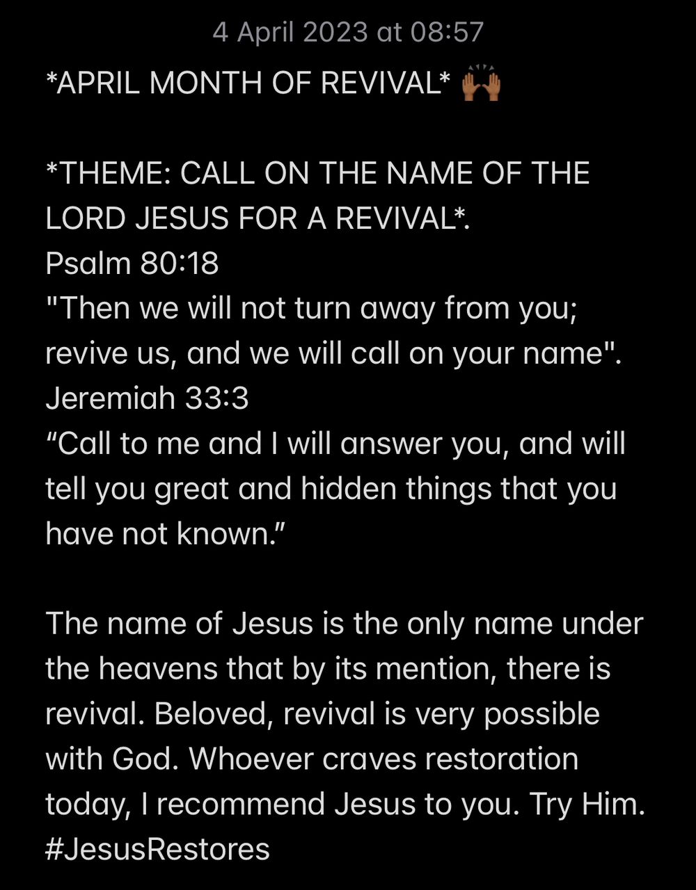 CALL ON THE NAME OF THE LORD JESUS FOR A REVIVAL.