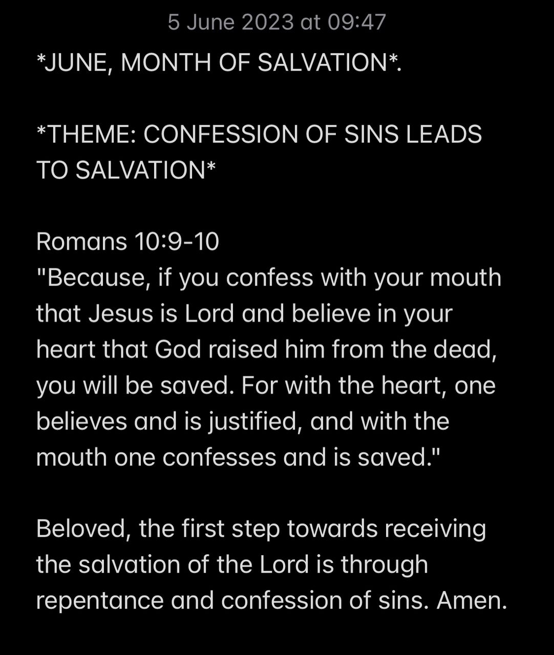 CONFESSION OF SINS BRINGS SALVATION.