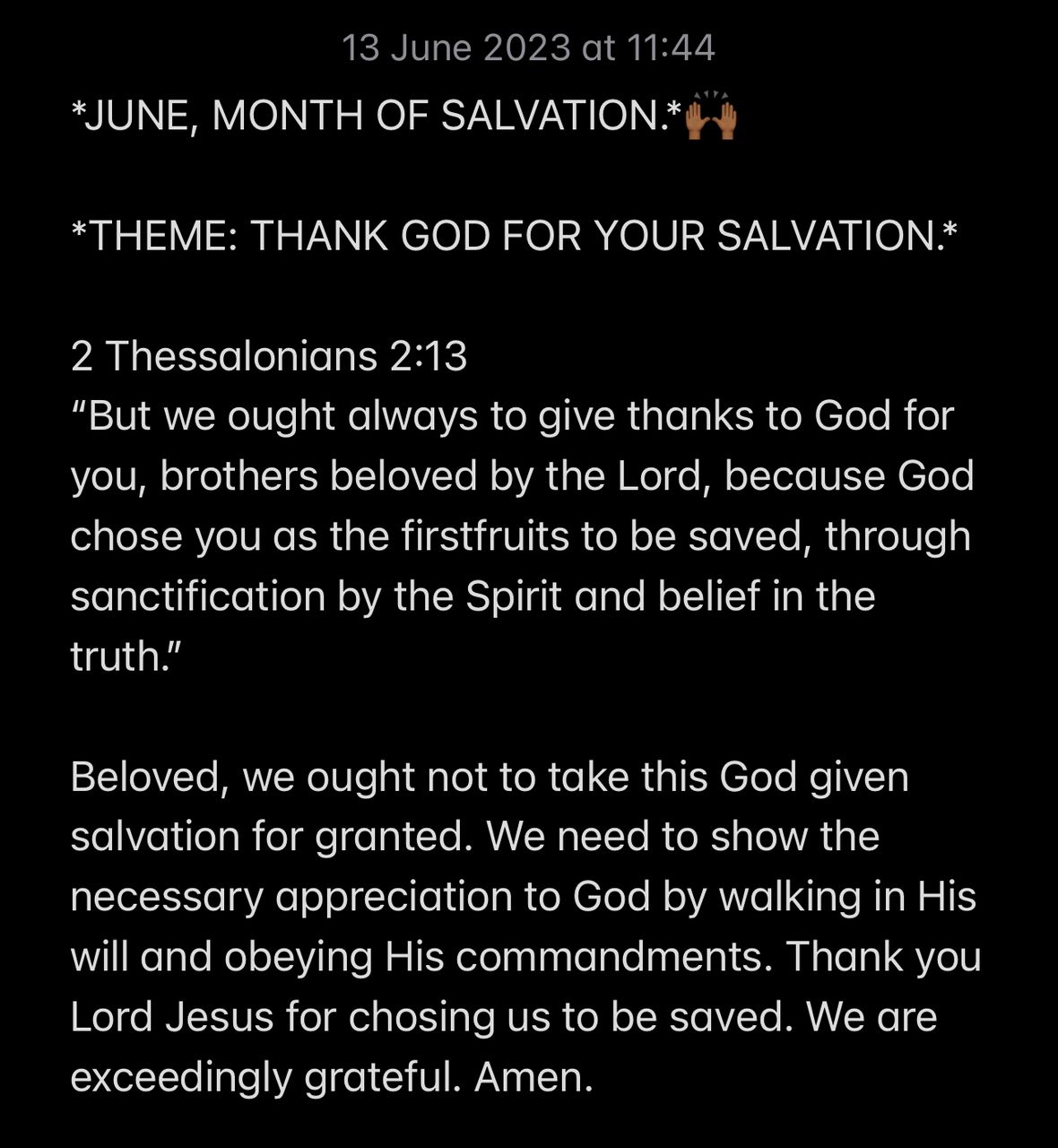 THANK GOD FOR YOUR SALVATION