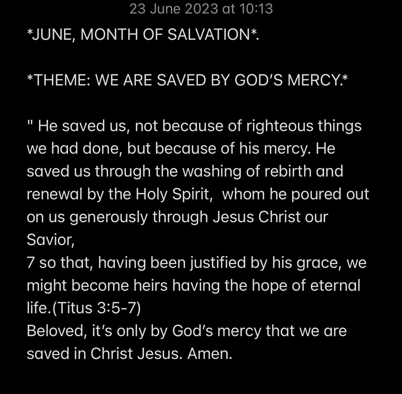 WE ARE SAVED THROUGH GOD'S MERCY