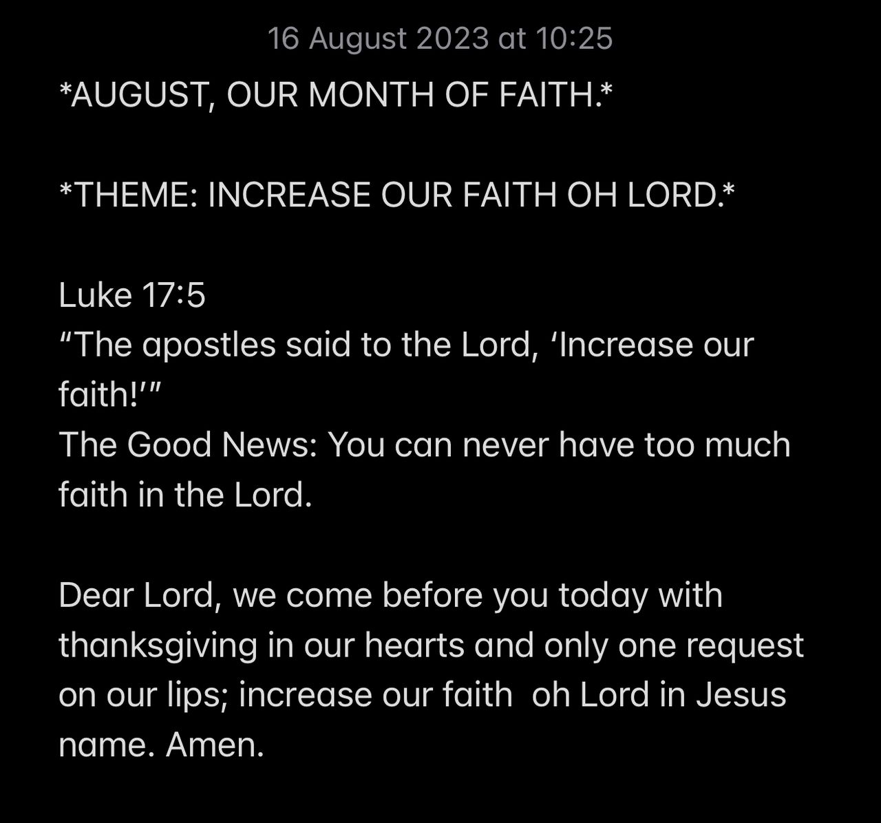 INCREASE OUR FAITH OH LORD.