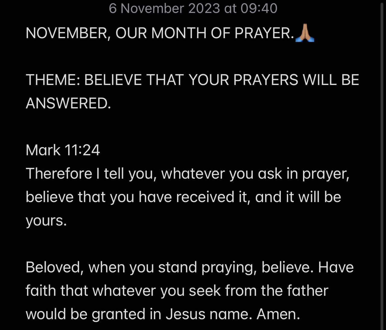 BELIEVE THAT YOUR PRAYERS WILL BE ANSWERED.