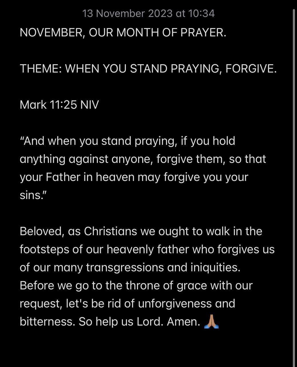 WHEN YOU STAND PRAYING, FORGIVE.