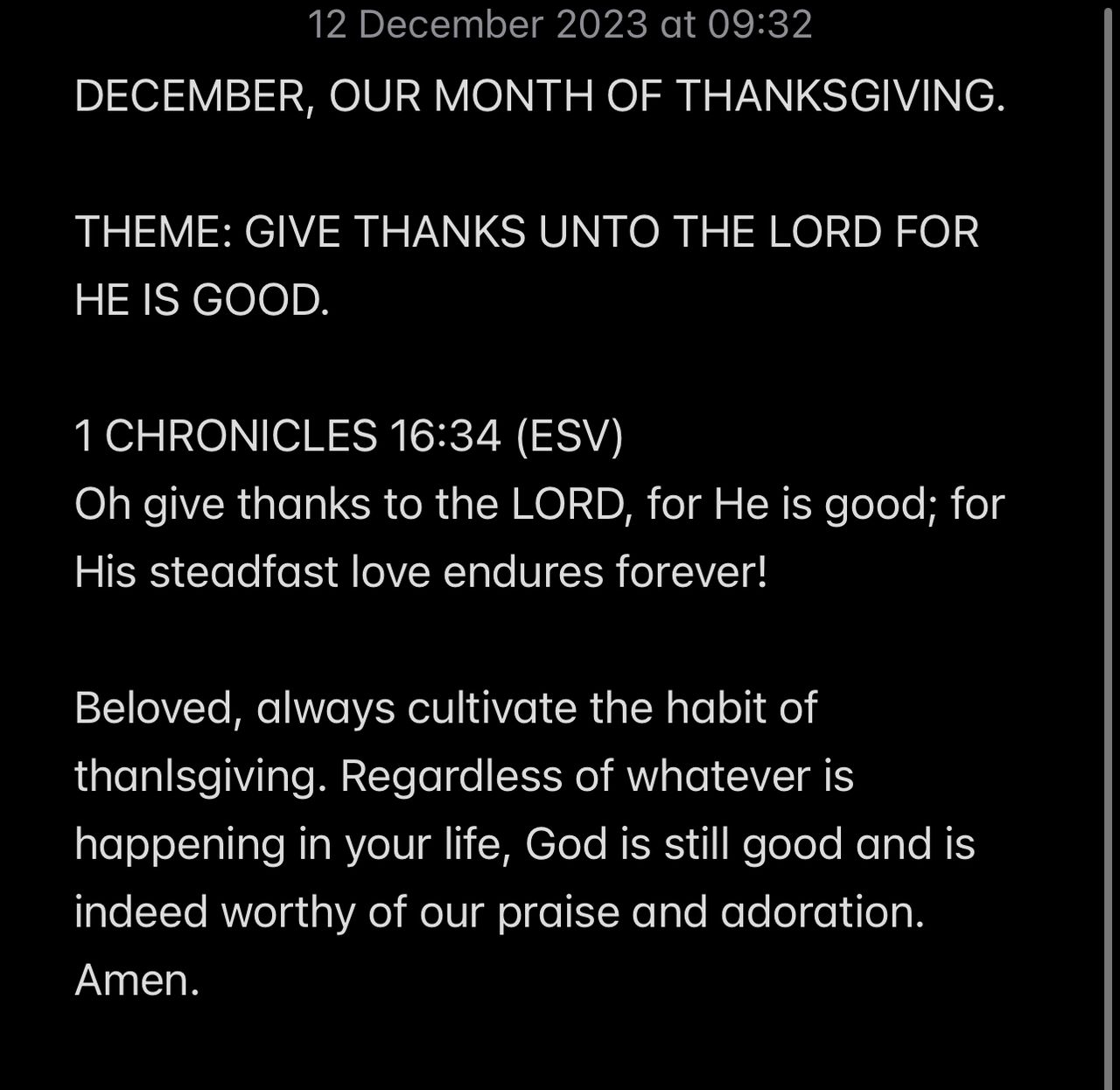 GIVE THANKS UNTO THE LORD FOR HE IS GOOD